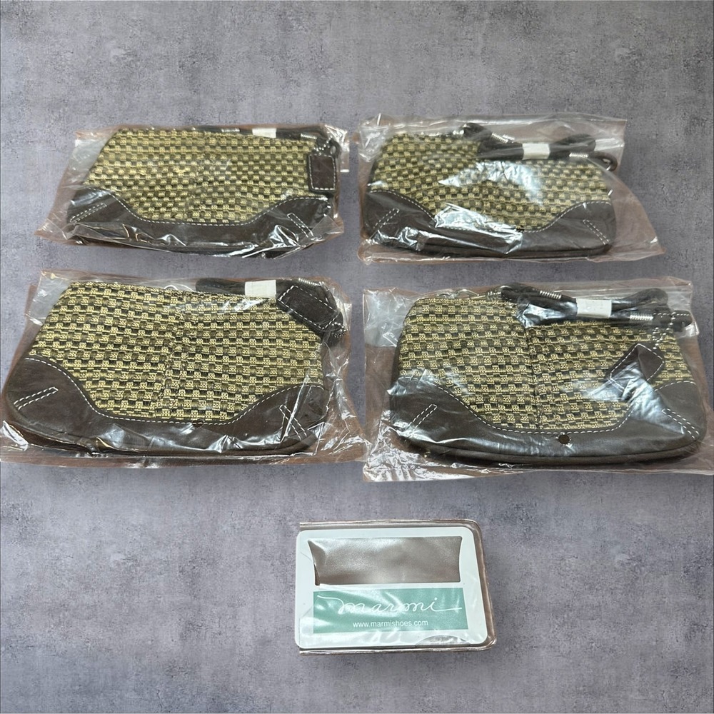 Marmi Woven Checkerboard Wristlet Pouch Set 4pc Brown/Tan‎ NEW Small Bag